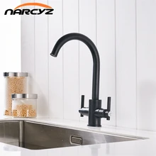 Free Shipping Black color Kitchen Faucets Double Hands Round Bathroom Sinks Wall-in Taps Double Hole Mix Water Tap XT-13