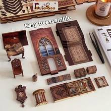 Fsolis Diy Book Nook Kit Miniature House with Light Sailing Memory Cat Bookend Shelf Insert Building Model for Kid Birthday Gift