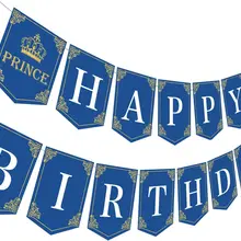 Funmemoir Royal Prince Happy Birthday Banner Navy Blue Gold Glittery Bunting for Boy Prince Birthday Party Decorations Supplies