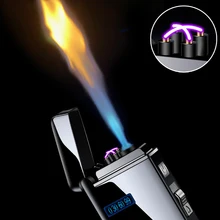 Gas & Electric Windproof Metal USB Lighter Torch Turbo Lighter Jet Dual Arc LED Lighter Charging Electronic Butane Pipe Lighter