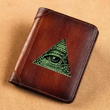 Genuine Leather Men Wallets Masonic  All-seeing Eye Printing Short Card Holder Purse Trifold Men's Wallet BK1287