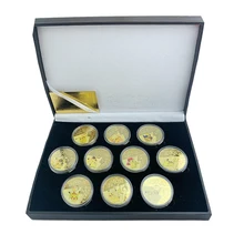 Gift box Pokemon Anime Gold Plated Coin Game Commemorative Coin Collect Pocket Monsters silver Coins Pokemon Pikachu Kids toy
