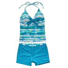 Girls 2Pcs Swimwear Summer Printed Swimsuit Halter Tops with Pad and ShortsTankini Set Chidlren Swimming Beach Wear SZ 8-16