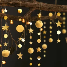 Glitter 4m Paper Star Round Garland Birthday Party Decoration Wedding Paper String Pendant Decoration Baby Shower Supplies