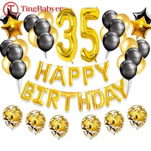 Gold Black Number 35 Foil Latex Balloons 35th Happy Birthday Party Decorations Adult Women Man 53 Year Old Anniversary Supplies