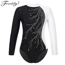 Gymnastics Leotard for Girl Kids Long Sleeve Shiny Rhinestone Ballet Tutu Dance Leotard Ice Skating Jumpsuit Gymnastic Bodysuit