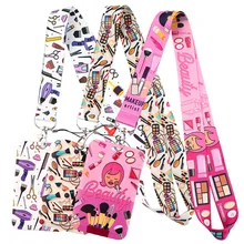 Hairdressing Makeup Lanyard Credit Card ID Holder Bag Student Women Travel Card Cover Badge Car Keychain Decorations Gifts