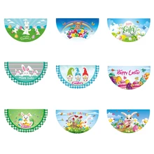 Happy Easter Flag Fan-shaped Semicircle Colorful Gnome Bunny Egg Pattern Flags GXMA