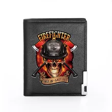 High Quality Firefighter 343 Skull Cover Men Women Leather Wallet Billfold Slim Credit Card/ID Holders Inserts Short Purses