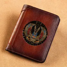 High Quality Genuine Leather Men Wallets Egyptian Mythology Anubis Printing Short Card Holder Purse Billfold Men's Wallet BK1211