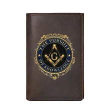 High Quality Men Wallet Genuine Leather Mason The Pursuit Of Knowledge Printing Card Holders Male Slim Mini Short Purse