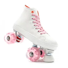 High quality Women Men Canvas Roller Skates Sliding Quad Sneakers Beginner Roller Shoes Patines with 2 Row Adult 4 Flash Wheels