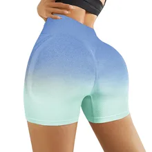 High-waisted Gradient Seamless Sports Shorts Women Hip Lift Yoga Tights Pants Running Trousers