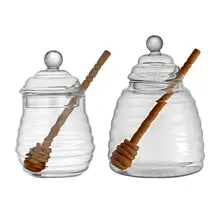 Honey Pot Kitchen Tools Glass Honey Holder with Dipper and Lid Clear for food