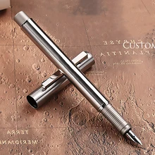 Hongdian 516S Fine Nib Fountain Pen Stainless Steel Matte Silver Writing Pen