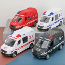 Hospital Rescue Ambulance Police Metal Cars Model Pull Back Sound And Light Alloy Diecast Car Toys For Children Boys Gifts
