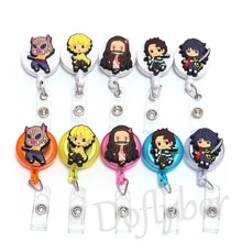 Hot Anime Demon Slayer Tanjirou Inosuke Giyuu Retractable Badge Reel ID Name Card Badge Holder Office Supplies Cartoon Jewelry