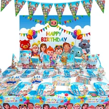 Hot Cartoon JJ Melon Theme Birthday Party Decorations Kids Disposable Tableware Set Baby Shower Boy Girls Party Decor Supplies