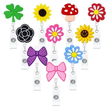 Hot Sales 1 Piece Retractable Nurse Badge Reel Fashion Floral Bow Tie Name Tag ID Card Badge Holder Keys Chains Lanyard for Keys