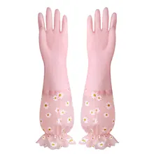 Household Cleaning Gloves Reusable PVC Kitchen Dishwashing Gloves Waterproof Non-Slip Long Sleeve Kitchen Gloves Latex Free