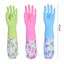 Household Gloves Latex Free Cleaning Gloves with Soft Fiber Lining Extra Long Cuff 47cm and Vinyl Textured Grip 1 Pair