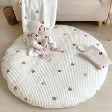 INS Newborn Baby Round Crawling Mat Game Rugs Mat Washable Embroidered Kids PlayMat Cartoon Cute Floor Carpet Room Decoration