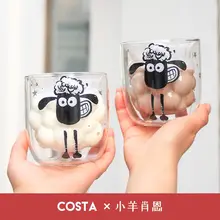 Kawaii Anime Shaun The Sheep Coffee Milk Tea Glass Insulated Double Layer Beverage Drinking Cup High-Quality Cartoon Juice Cup