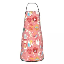 Kawaii Nurse Pattern Funny Apron Men Women Adult Unisex Kitchen Chef Bib Tablier Cuisine Cooking Baking Painting