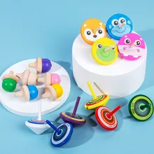 Kids Decompression Toys Wooden Spinner Cartoon Animal Cognition Toy Funny Manual Rotation Spinner Children Stress Relief Toy