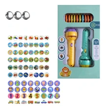 Kids Fun Projector Torch Cartoon Animal Fruit Educational Light Up Toys Baby Flashlight Story Book Fairy Tale Projection Lamp