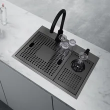 Kitchen 304 Stainless Steel Single Slot Black Japanese Cup Washer Sink Milk Tea Cafe Small Single Slot Bar