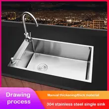 Kitchen 304 stainless steel single trough large hand-made bare trough sink sink sink thickened under counter basin AE02SJ-0033