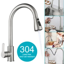 Kitchen Faucet With Pull Down Sprayer 304 Stainless Steel Single Handle Pull Out Faucet Mixer Cold And Hot Water Deck Mounted