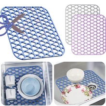 Kitchen Silicone Sink Mat Drain Pad Countertop Protection Pad Mesh Collapsible Sink Mat High Temperature Tableware Storage Mat