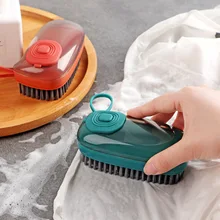 Kitchen Tools Pressing Cleaning Brush Soap Dispensing Metal Scrub Liquid Storage Tank Sponge Scrubber Dishwashing Pot Brush Tool