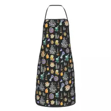 Kitchen Witch Clothing Magic Paattern Bib Apron Adult Women Men Chef Tablier Cuisine for Kitchen Cooking Gardening