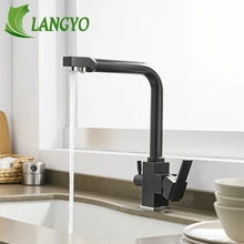 LANGYO 2 Ways Water Kitchen Vessel Sink Swivel Spout 2 Handles Deck Mount Solid Brass Taps Sink Cold Hot Faucets