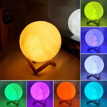 LED 3D Print Moon Lamp 8CM/12CM Battery Powered With Stand Starry Lamp Night Light Kids Gift 7 Color Bedroom Decor Night Lights