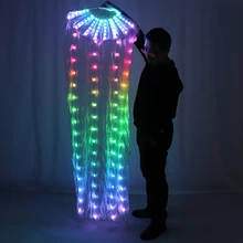 LED Full Color Belly Dance Silk Fan Veil Stage Performance Accessories Prop Light Bellydance LED Fans Shiny Rainbow