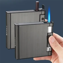 Large Capacity Metal Cigarette Case Gas Lighter Automatic Pop up Cigarettes Box Powerful Jet Flame Lighter Cigarette Accessories