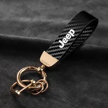 Leather Carbon Fiber Car Keychain Zinc Alloy Keyrings For Jeep Wrangler JK Renegade Compass Grand Cherokee Patriot Liberty Comma