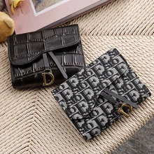 Leather Card Holder Short Wallet Ladies Multifunctional Large Capacity Fashion Crocodile Pattern Leather Trifold Coin Money Clip
