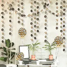 Leopard Party Safari Party Decor Pearl Brown Paper Circle Garlands Animal Pattern Banner Hanging Flag Jungle Wildlife Decoration