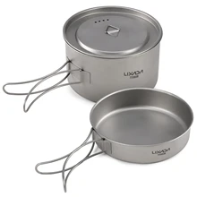 Lixada 2pcs Camping Cookware Set Titanium Pot Pan Outdoor Camping Cooking Set with Foldable Handles Mesh Carry Bag