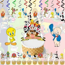 Looney Tunes Theme Cake Cupcake Toppers Cake Flag Swirls Kids Birthday Party Decoration Anniversaire CupCake Decoration Supplies