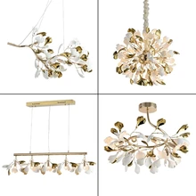 Luxury Crystal Ceramic Chandeliers Modern Hanging Lighting for Dining Room Kitchen Island Ginkgo Leaf Decorative Pendant Lamp