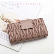 Luxury Wrinkled Sheepskin Card Holder Wallet For Women Quilted Genuine Leather Female Long Purse Large Capacity Lady Clutch Bag