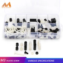 M3 Hex Nylon Spacer Standoff Screw Male Female Black White DIY Replacement Kits Spacing Plastic Screw Nut Assortment Kit 180pcs