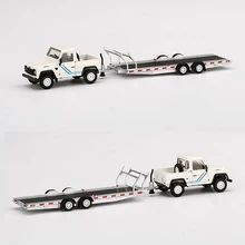 MINIGT 1:64 Model Car Land R Defender 90 Pickup Alloy Die-cast Vehicle Hauler Trailer- White LHD