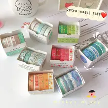 MINKYS Retro 5pcs/pack Kawaii Washi Tape Scrapbooking Journal Decorative Adhesive Masking Tape Hand Book Stationery